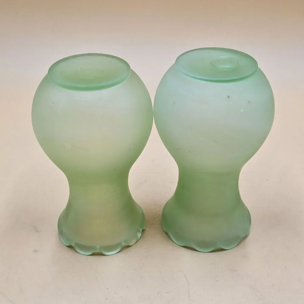 Vintage Viking Glass Frosted Green Uranium Glass Vases 6.25
